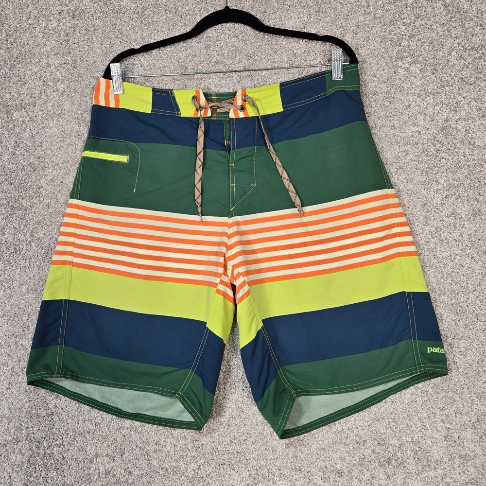 Patagonia Board Shorts Mens 34 Wavefarer colorful Striped Swim Trunks not lined